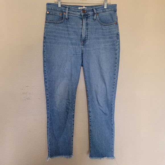 Madewell Womens High Rise The Perfect Vintage Jean Size 31 Blue Raw Hem Stretchy - Picture 1 of 9